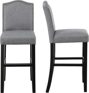 DAGONHIL 29 Inch Bar Stools Set of 2 Modern Upholstered Chairs in Solid Wood Frame for Kitchen Islands Nail Head Trim, Gray
