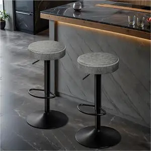 Adjustable Bar Stools Set of 2 Backless Kitchen Barstools with Round Seat 360° Swivel Counter Height Bar Stools Modern Microfiber Leather Bar Chairs for Dining Room Grey (24-33 Inch,330lbs)