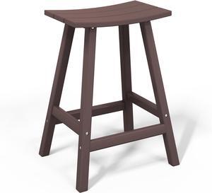 24" Height Outdoor Bar Stools, All-Weather Bar Stools, Adirondack Poly Patio Bar Stool for Patio, Deck, Kitchen Counter and Garden, Dark Brown