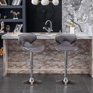 Vina Velvet Upholstered Adjustable Swivel Barstool, Set of 2, Gray
