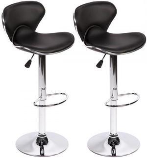 BestOffice Set of 2 Bar Stools PU Leather Modern Hydraulic Swivel Dinning Chair, Black