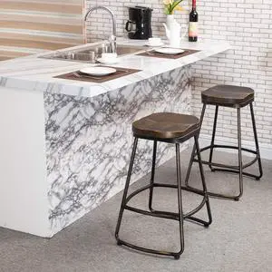 Awonde 24" Swivel Bar Stools Set of 2 Industrial Metal Counter Height Barstools with Wood Top