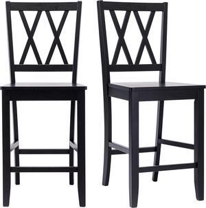 DUHOME Wood Counter Height Bar Stool Set of 2,Bar Stools with Cross Back Counter 24'' Height Black Barstools for Kitchen Island,Living Room, Bar,Black