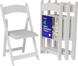 SIMPLEX 4 White Resin Stackable Folding Chairs - Comfortable White Foldable Chair - Folding Chairs with Padded Seats - Indoor/Outdoor Folding Chairs for Events - Lightweight Foldable Chairs (4 Pack)