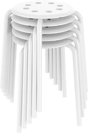 Topeakmart Barstools Plastic Stack Bar Stools Backless Stools Metal Leg 17.3in Height Set of 5 White
