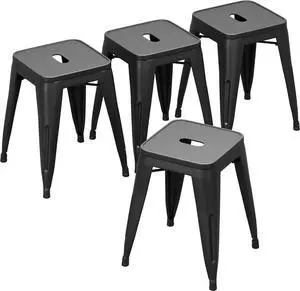 Changjie Furniture 18 Inch Stools Backless Industrial Metal Bar Stool Short Stackable Classroom Stools Metal Dining Chairs (18 inch, Matte Black)
