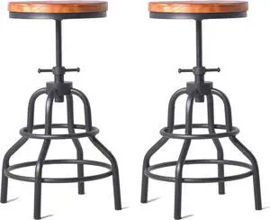 Topower Retro Antique Industrial Design Metal Adjustable Height Bar Stool Chair Kitchen Dining Breakfast Chair Natural Pinewood Industrial Style (Black 2pcs)