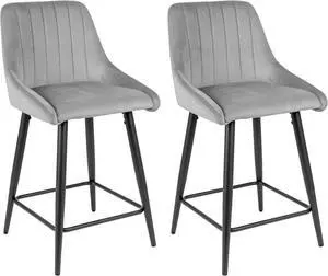 DUHOME Counter Height Bar Stools Set of 2, Velvet Bar Stools with Backrest Upholstered Kitchen Stools Counter Chairs with Footrest Bar Chairs for Pub Bar, Grey