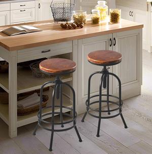 Set of 2-Industrial Bar Stool-Retro 26-32.3inch Swivel Stools-Extra Tall Kitchen Chair-Bar Counter Height Adjustable-Fully Welded (Black 2PCS)