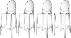 2xhome - Set of Four (4) Clear 30" Seat Height Barstool Modern Ghost Side Bar Stool - Accent Stool - Lounge No Arms Armless Arm Less Chairs Seats Mid Century Design