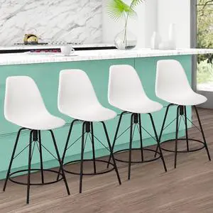 Haobo Metal Bar Stools, Counter Height Stools Plastic Seat Swivel Chairs Set of 4 for Indoor, Outdoor, Home, Kitchen Dinning Chairs, Bar Counter, Business (30", 06 Swivel White)