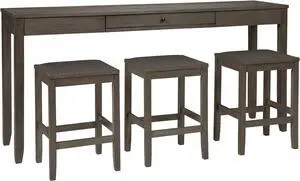 Signature Design by Ashley Rokane Urban Farmhouse Counter Height Dining Room Table Set with 3 Bar Stools, Brown