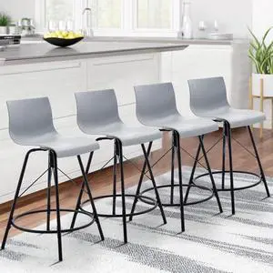 Haobo Metal Bar Stools, Counter Stools Chairs Plastic Seat Swivel Stools Set of 4 for Indoor, Outdoor, Home, Kitchen, Bar Counter, Business (24", 07 Swivel Gray)