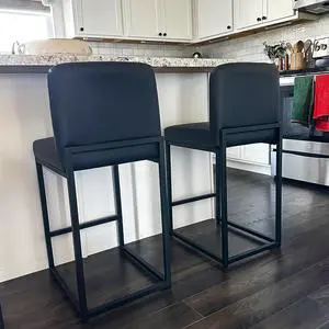 ALPHA HOME Counter Height Bar Stools, 24 Kitchen Counter Stools Set of 2, Pu Leather Kitchen Modern Bar Chairs with Back & Footrest, Sturdy Chromed Metal Steel Frame, Midnight Blue ALPHA HOME Counter Height Bar Stools, 24 Kitchen Counter Stools Set of 2, Pu Leather Kitchen Modern Bar Chairs with Back & Footrest, Sturdy Chromed Metal Steel Frame, Midnight Blue