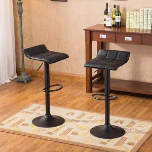 Roundhill Furniture Belham Swivel Black Bonded Leather Adjustable bar Stool. Set of 2