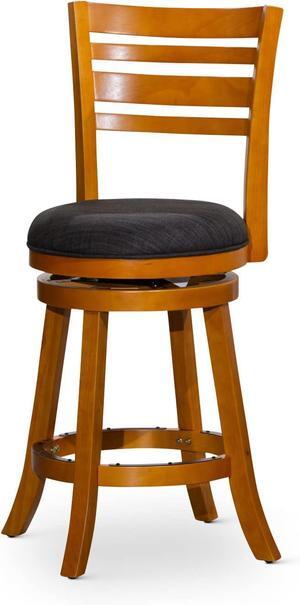 DTY Indoor Living Granby Slat Back Fabric Swivel Stool, 24" Counter Height, Natural Finish, Charcoal Fabric Seat