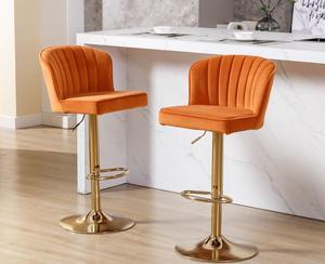 CIMOTA Swivel Bar Stools Set of 2 Modern Island Chairs Velvet Bar Chairs Adjustable Counter Height Barstools with Backs/Gold Metal Base for Kitchen Island/Counter/Home Bar, Velvet Orange 2PCS