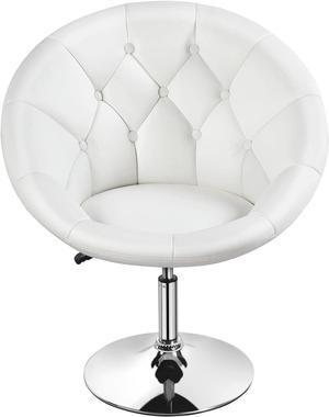 Topeakmart Swivel Adjustable Accent Tufted Chair Stool Round Upholstered Swivel Barrel Chair Vanity Chair Barstool Lounge Pub Bar White