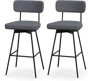 COSTWAY Bar Stools Set of 2, 29 Upholstered Bar Height Chairs with Back, 360° Swivel Bar Chairs with Heavy-Duty Metal Legs and Footrests, Fabric Seat for Kitchen Island, Dining Room, Bar (2, Grey)