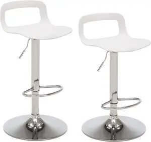 NOBPEINT NOB Contemporary Chrome Air Lift Adjustable Swivel Bar Stool (2 Pieces, White)