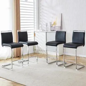 25in Counter Height Bar Stool Set of 4 PU Leather Bar Chair with Back Kitchen Island Stools with Cushion for Dining Room Living Room Pub Restaurant Black