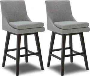 CHITA Bar Height Swivel Barstool with Back Set of 2, FSC Certified Upholstered Bar Stool, 30.7" H Seat Height, Fabric in Fog