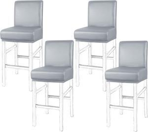 PiccoCasa Waterproof Bar Stool Covers, Faux Leather Pub Counter Height Side Chair Covers with Elastic Band Silver Gray 4Pcs