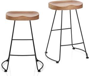 Set of 2 American Elegant Retro Country Style Bar Chair, Modern Fashion Simple Bar Stool, Mid Century Dining Wooden Chair High Stool, 26.8 inchesBlack