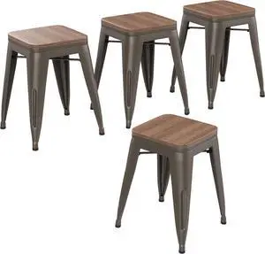 Changjie Furniture 18 Inch Metal Dining Chairs Set of 4 Stackable Short Stools Bar Stools for Classroom (Rusty)