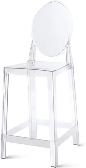 Modern Contemporary Acrylic Lucite Clear Counter Stool With Back For Kitchen Counter, Clear, Single, Set of 1