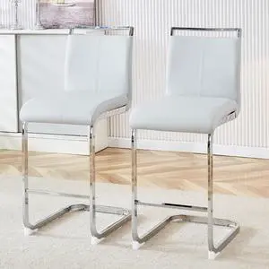 25in Counter Height Bar Stool Set of 2 PU Leather Bar Chair with Back Kitchen Island Stools with Cushion for Dining Room Living Room Pub Restaurant Light Grey