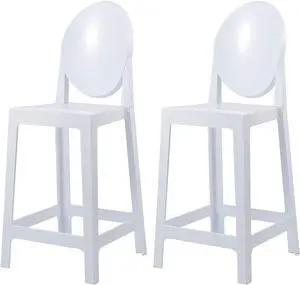 2xhome - Set of 2 Modern Ghost Chair 25" Seat Height Bar Stool Polycarbonate Plastic Counter Stool