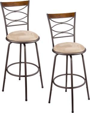 Kira Home Avery 30" Adjustable Swivel Kitchen Island Barstool w/Real Wood Accent Back, Bronze Metal Finish, Set of 2