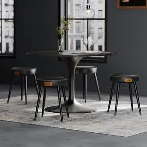 VASAGLE EKHO Collection - Dining Stools Set of 4, Upholstered Kitchen Stools, Vanity Stools, Synthetic Leather with Stitching, Mid-Century Modern, 19-Inch Tall, Easy Assembly, Ink Black