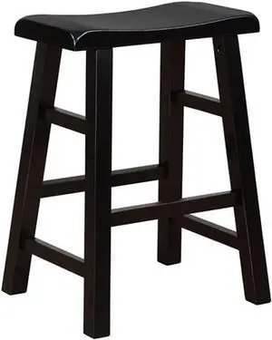 eHemco Heavy-Duty Solid Wood Saddle Seat Kitchen Counter Height Barstools, 24 Inches, Black