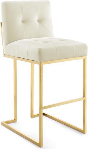 Modway Privy Gold Stainless Steel Performance Velvet Bar Stool, Ivory