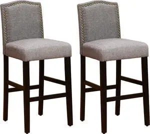 NOBPEINT Nail Head Studded Fabric Backed Barstools 29 inch Set of 2 NOB7023, Gray