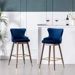 Roundhill Furniture Leland Fabric Upholstered Wingback Bar Stools, Set of 2, Blue