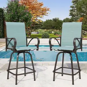 PHI VILLA Outdoor Bar Stools Set of 2, Swivel Patio Bar Stools & Chairs with Armrest, All-Weather High Top Outdoor Bar Chairs for Outside, Porch and Deck