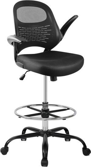 HYLONE Drafting Chair Tall Stool, Ergonomic Office Chairs Tall Standing Desk Chair Flip-up Armrest Tall Drafting Stool Heavy Duty Drafting Chair Adjustable Counter Height Chairs