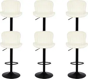 Bar Stools Set of 6 - Modern Faux PU Leather Counter Height Barstools with Back, 17.72" Large Base, Height Adjustable, Swivel, Armless Kitchen Island Chairs, Beige