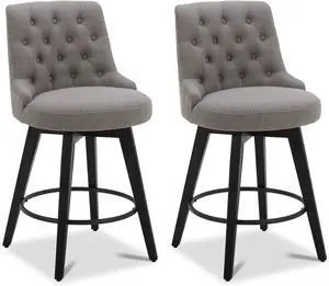 Watson & Whitely Modern Swivel Bar Stools, Performance Fabric Upholstered Counter Height Bar Stool with Back, Solid Wood Legs, 26" H Seat, Set of 2, Flint Grey