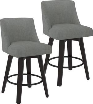 Counter Height Swivel Bar Stools Set of 2, 26 Inch Bar Stools with Footrest, Linen Fabric Upholstered Barstools with Back and Solid Wood Legs for Kitchen Island, Dining Room,Pub,Dark Grey