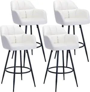 CIMOTA Modern Bar Stools Set of 4 Upholstered Bar Height Tall Stools for Kitchen Island, Leather Counter Height Barstools Island Chairs with Back and Metal Footrest for Home Bar/Pub, 30 Inch Beige