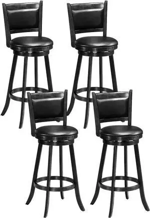 ERGOMASTER 29 Swivel Bar Stools with Back, Rubber Wood, Black, Set of 4