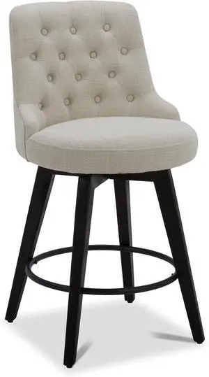 Watson & Whitely Counter Height Bar Stools, Performance Fabric Upholstered Modern Swivel Barstool with Back, Solid Wood Legs, 26" H Seat, Linen