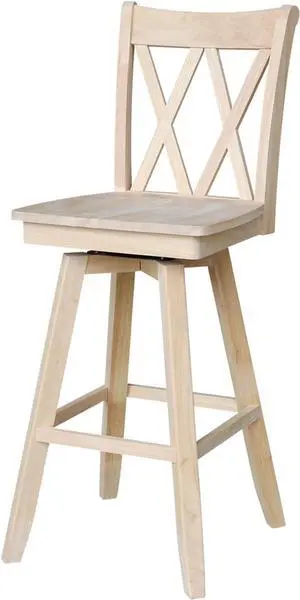 International Concepts Double X Back Barheight Swivel Seat Bar Height Stool, 30, Unfinished