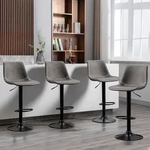 NOBPEINT Adjustable Modern Counter Height Bar Stools, 360 Swivel Bar Chairs in Gray, Set of 4