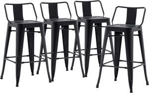 Yongqiang 24 inch Metal Bar Stools Set of 4 Indoor Outdoor Bar Stools with Back Kitchen Dining Counter Stools Bar Chairs Matte Black