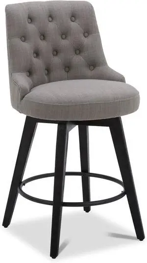 Watson & Whitely Counter Height Bar Stools, Performance Fabric Upholstered Modern Swivel Barstool with Back, Solid Wood Legs, 26" H Seat, Flint Grey